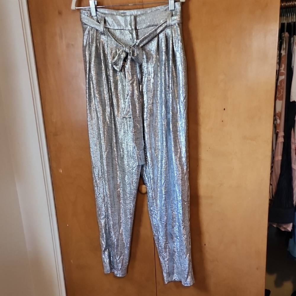 Jennifer Lopez Silver Track Pants with Tapered Legs